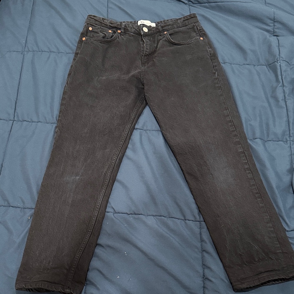 Zara Black Straight Leg Jeans Size 6 High Waisted Minimal Chic - Picture 2 of 5